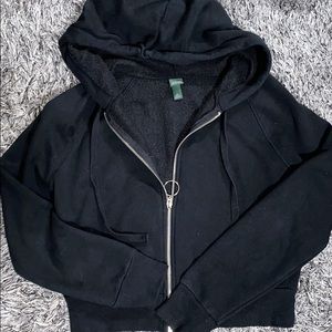 Black Cropped Zip Up Hoodie